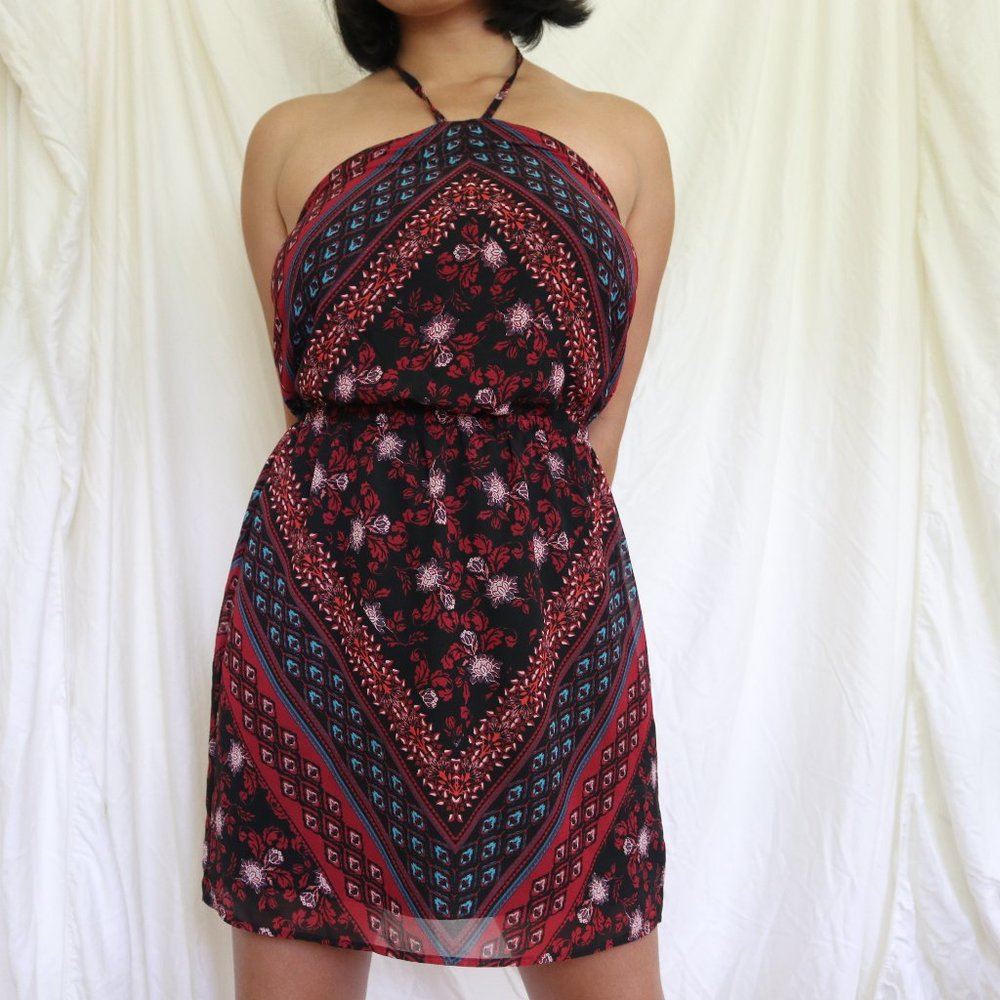 Express Multicolor Halter-Neck Mini Dress